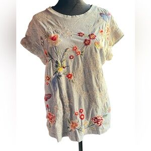 Johnny Was Embroidered Floral Short Sleeve Tee